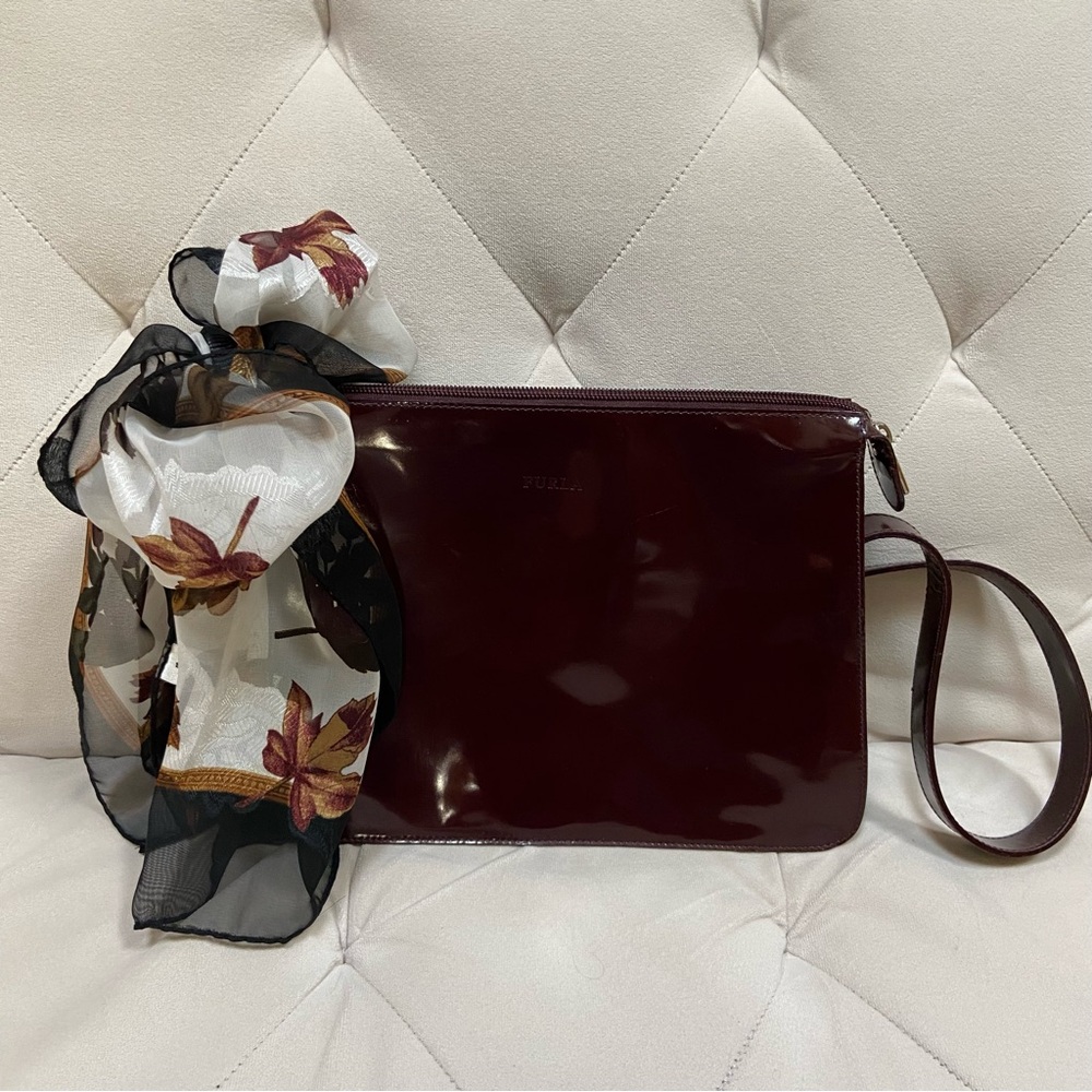 Furla Patent Leather Shoulder Bag w/ Silver Hardware Vintage Liz Claiborne Scarf